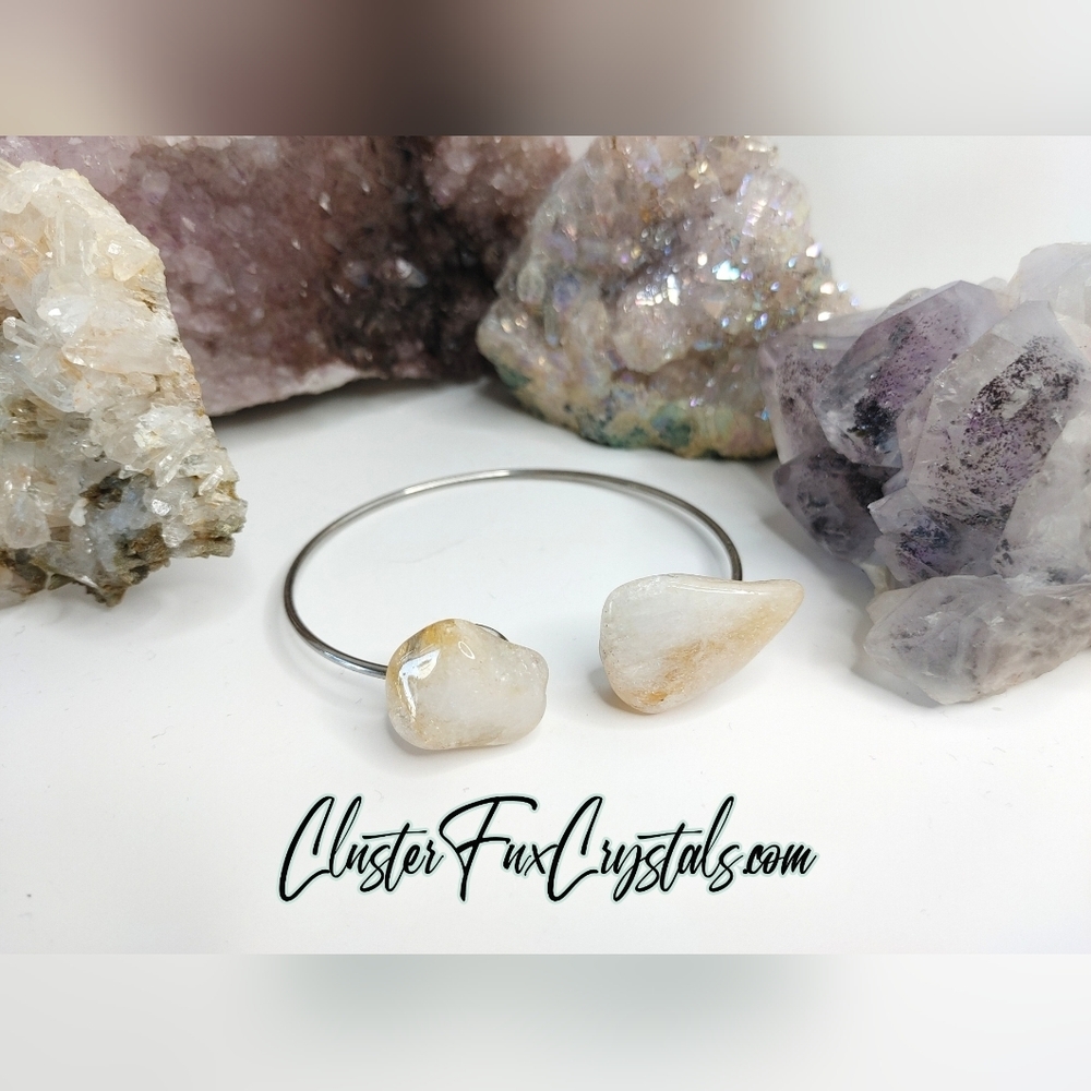Polished Citrine Stone Crystal Gemstone Stainless Steel Bracelet Jewelry